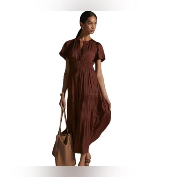 Anthropologie The Somerset Smocked Waistline Side Slant Pockets Soft Maxi Dress - Picture 1 of 13